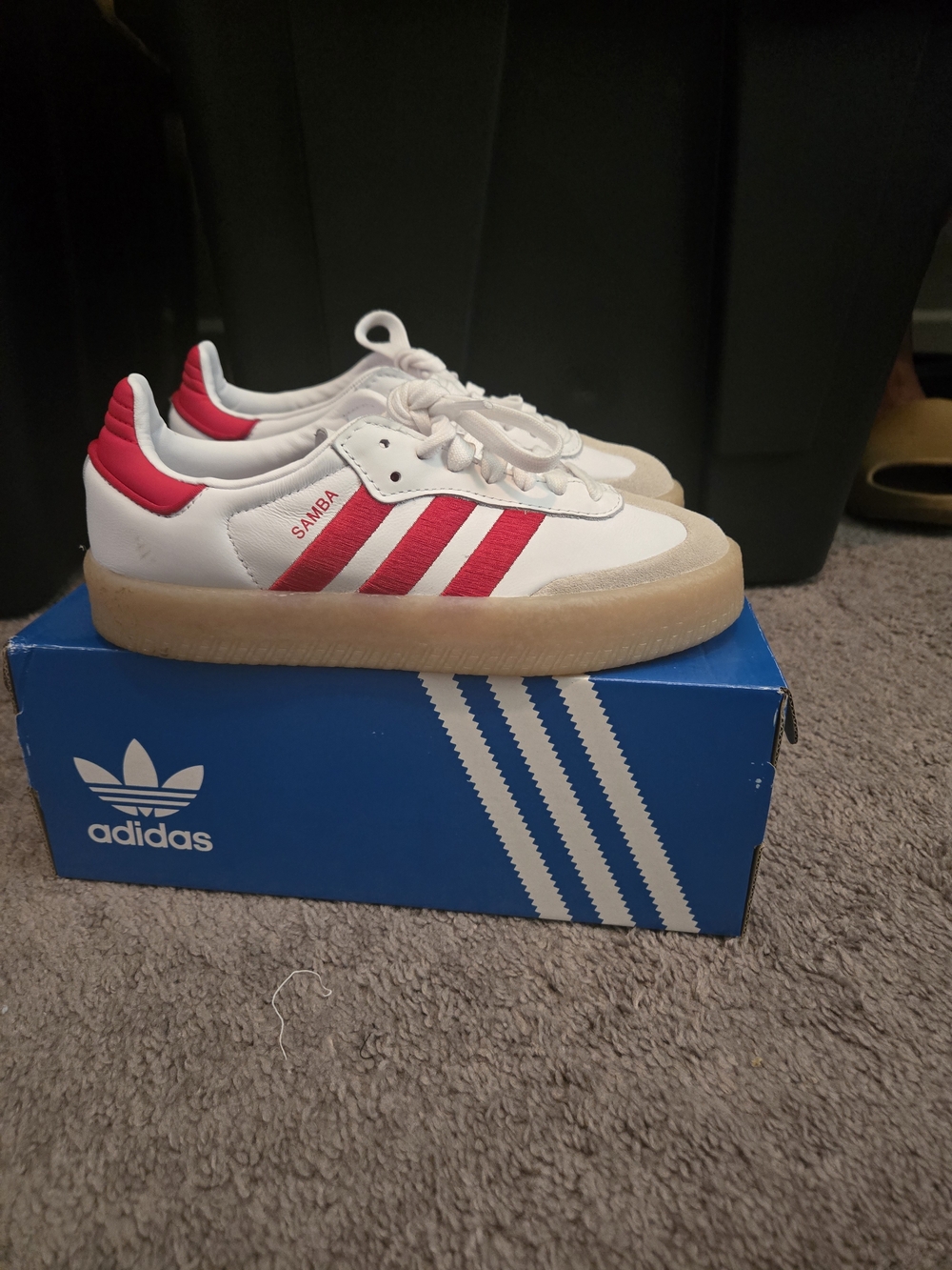 adidas Samba Shoes - White with Red Stripes